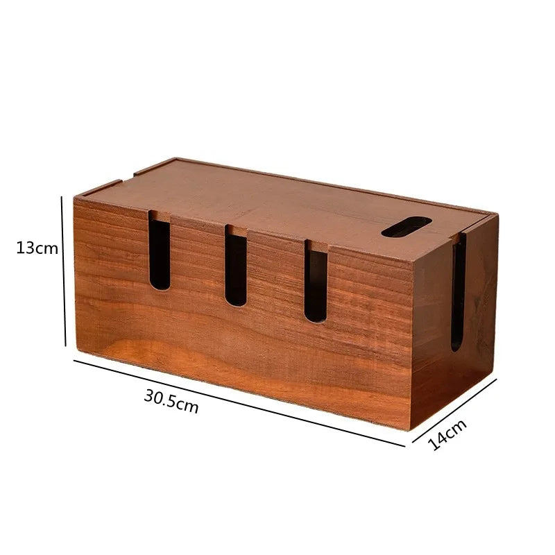 Cable Storage Box 30.5 cm Wooden Desktop Organiser with Lid for Power Cords and Charging Accessories