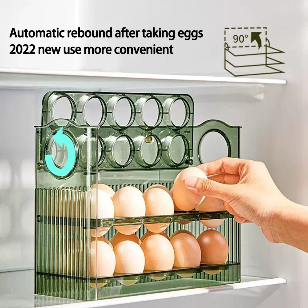 Egg Storage Container 30 Egg 3 Tier Flip Fridge Organiser Portable Date Dial Tray – Transparent