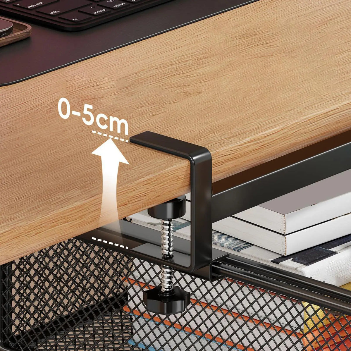 Under Desk Drawer 38 cm Slide Out Storage No Drill Clamp On Organiser - Black