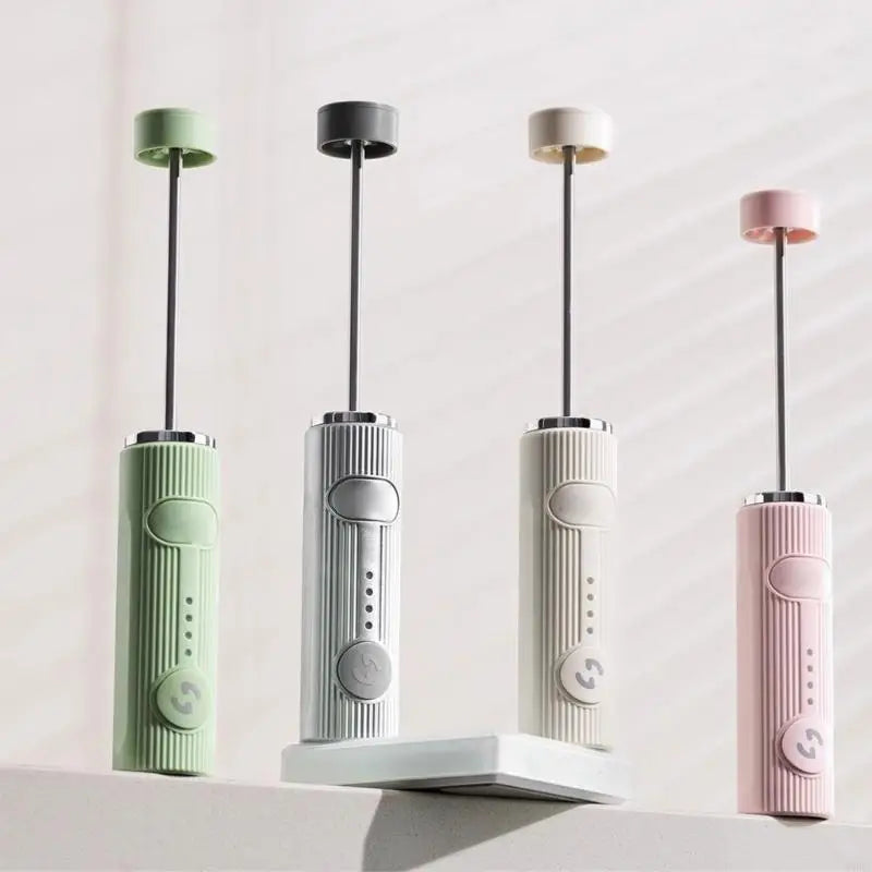 Electric Milk Frother Rechargeable Handheld Coffee Whisk 24.5cm Portable Mixer - Green