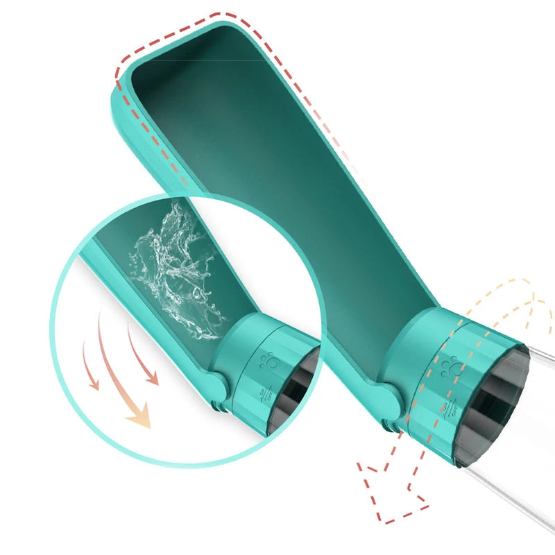 Dog Water Bottle 550mL Portable Foldable Drinking Dispenser with Travel Design - Green