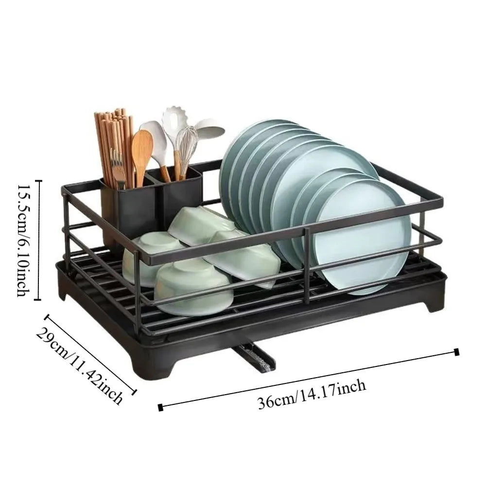 Dish Drying Rack Carbon Steel Kitchen Storage Organiser with Drainer Tray