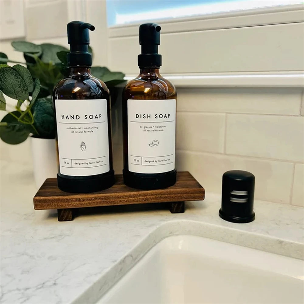 Wooden Pedestal Soap Stand Farmhouse Bathroom Counter Riser Soap Dish Display Tray for Kitchen and Bathroom – Walnut