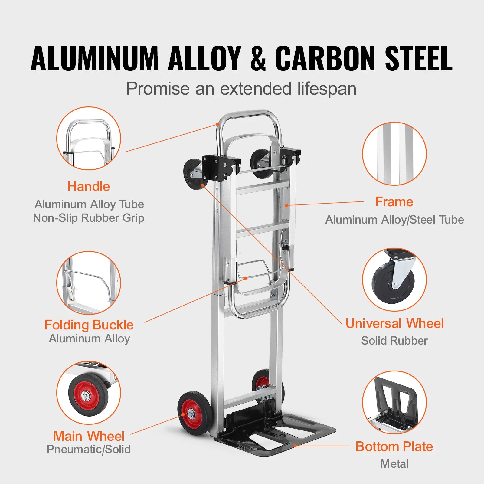 Folding Hand Truck Convertible 2 In 1 Utility Dolly Cart 181kg Capacity – Silver
