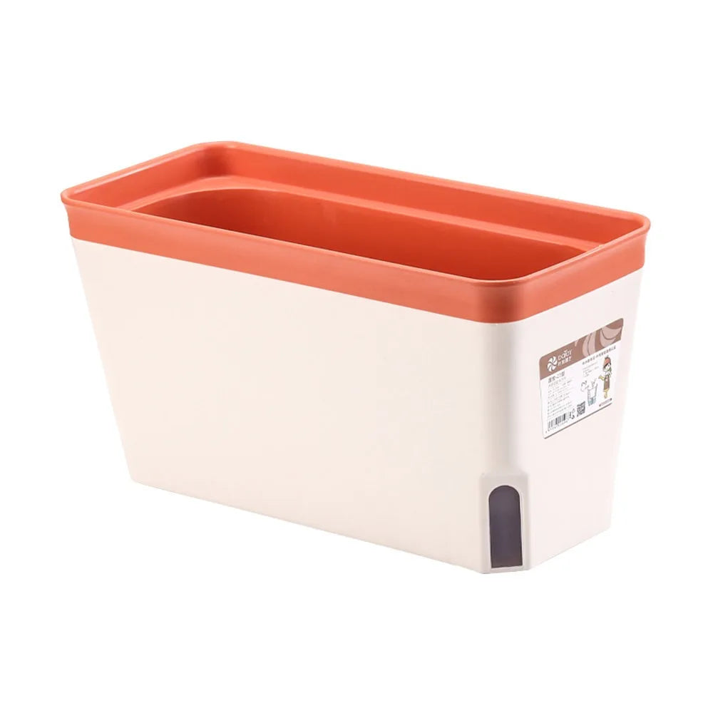Self Watering Rectangular Planter Box Double Layer Indoor Flower Pot with Water Level Window – Orange