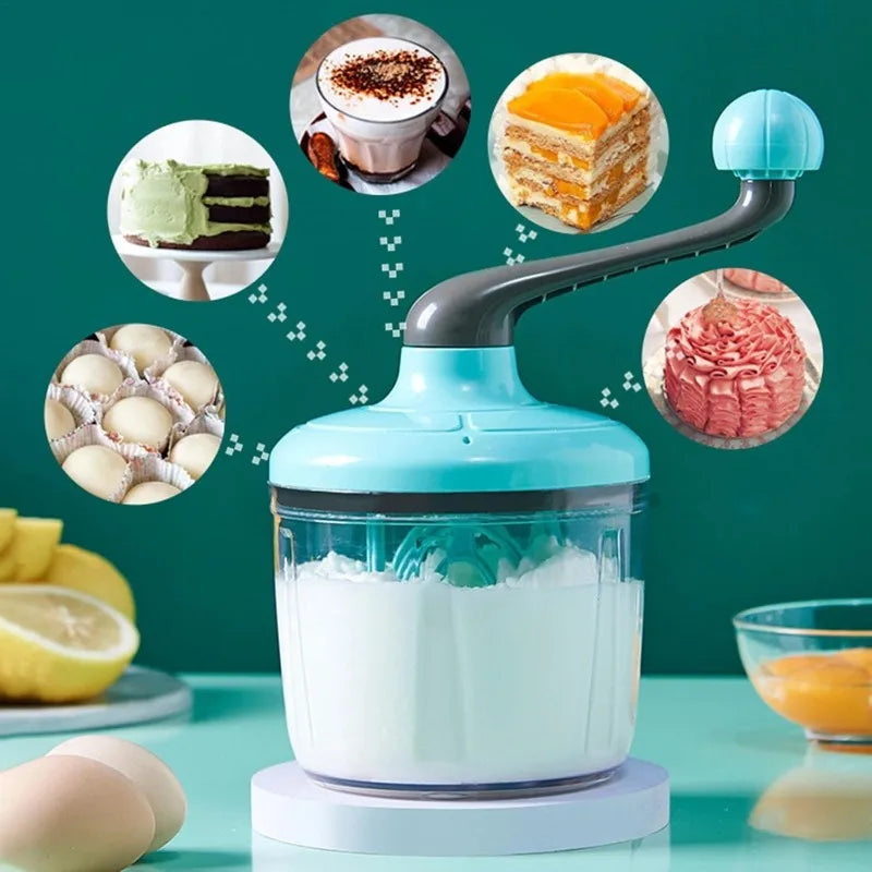 Manual Hand Crank Egg Beater Food Mixer Cream Whisk with Non-Slip Base – Green