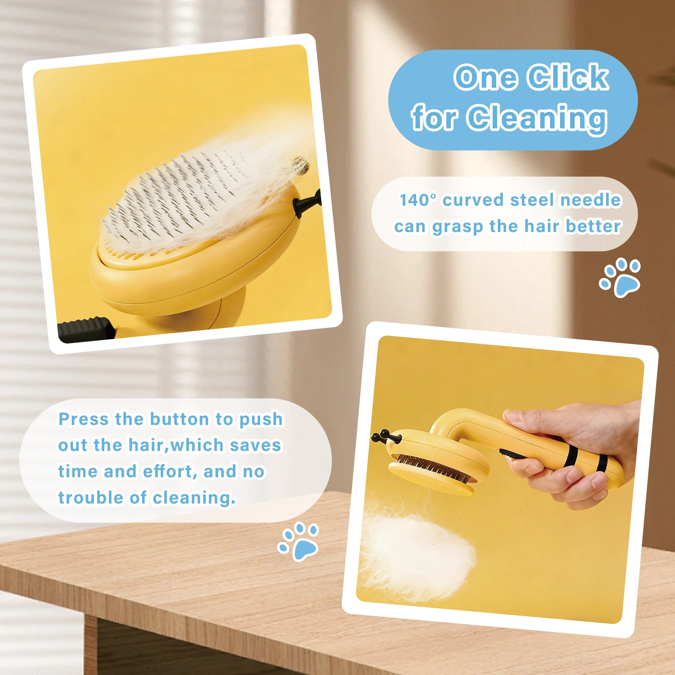 Pet Grooming Brush One Click Hair Removal Silicone Tip Massage Comb for Long and Short Coat