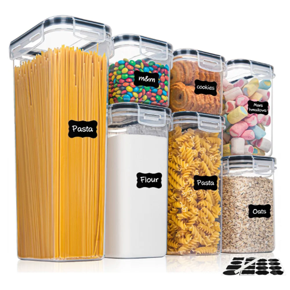 7-Piece Airtight Food Storage Container Set with Multiple Sizes and Label Stickers