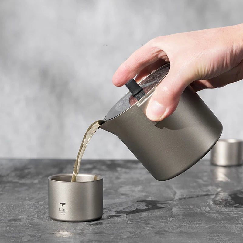 Titanium Tea Cup Set 350ml Portable Outdoor Tea Drinkware - Silver