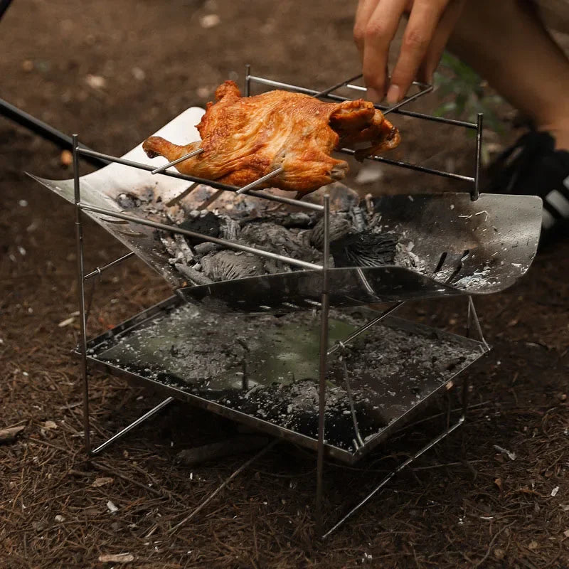 Portable Fire Pit Grill 32cm Foldable Stainless Steel Wood Burning BBQ Stove