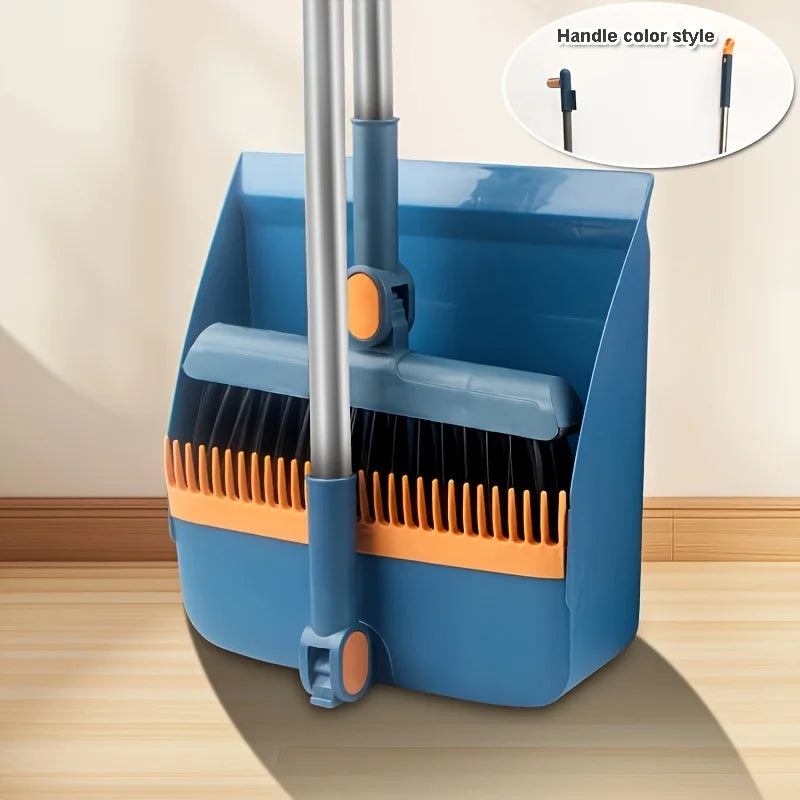 Broom and Dustpan Set 2 in 1 Long Handle Floor Cleaning Combo - Blue