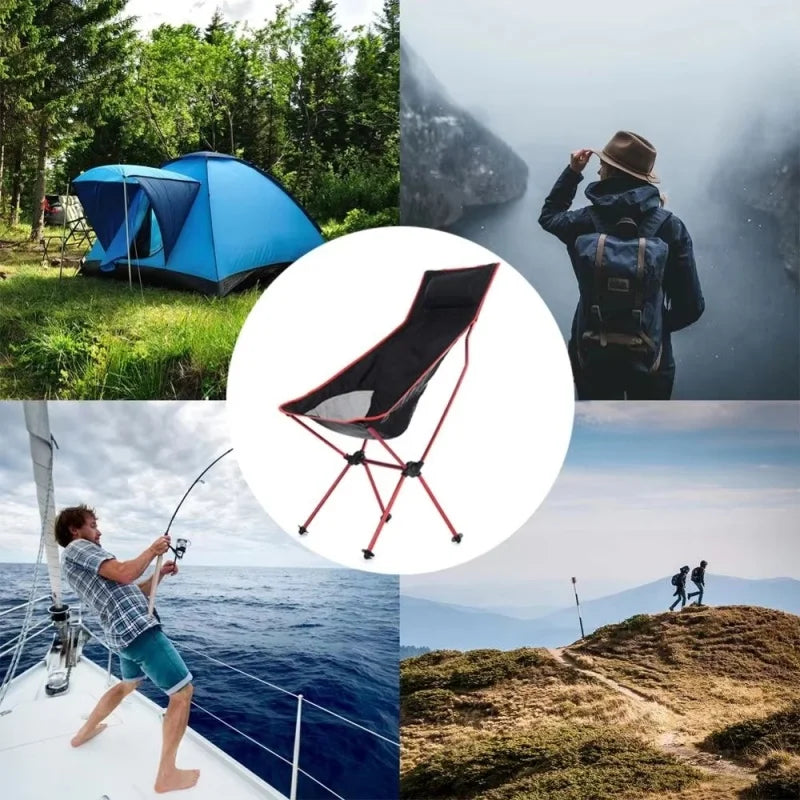 Camping Folding Chair Portable Moon Chair Ultralight Aluminum Outdoor Seat with Armrests - Orange