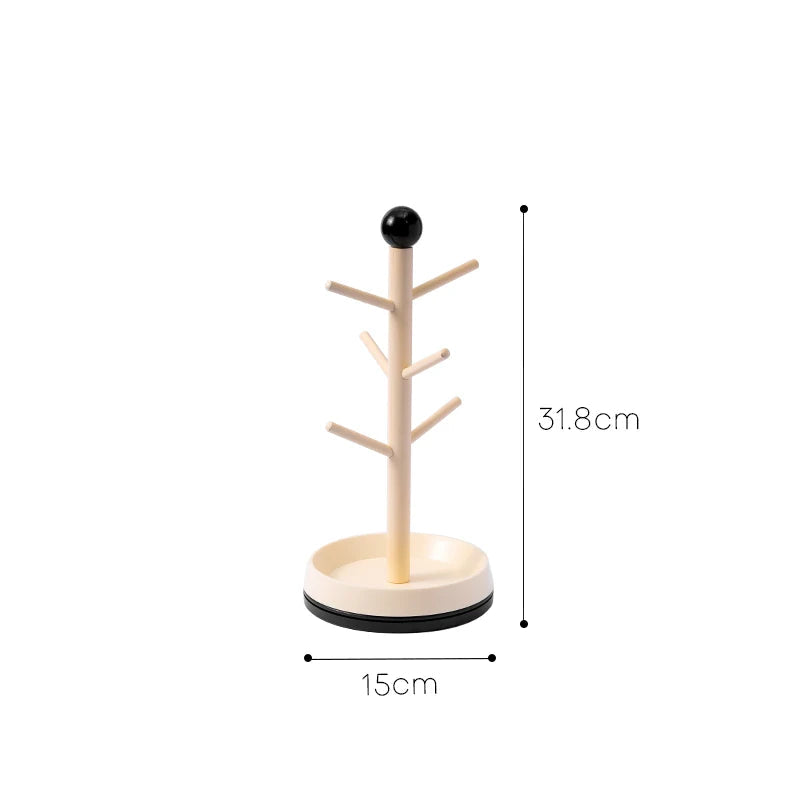 Rotating Wooden Mug Tree Cup Holder Countertop Coffee Cup Drying Rack Storage Stand – Black