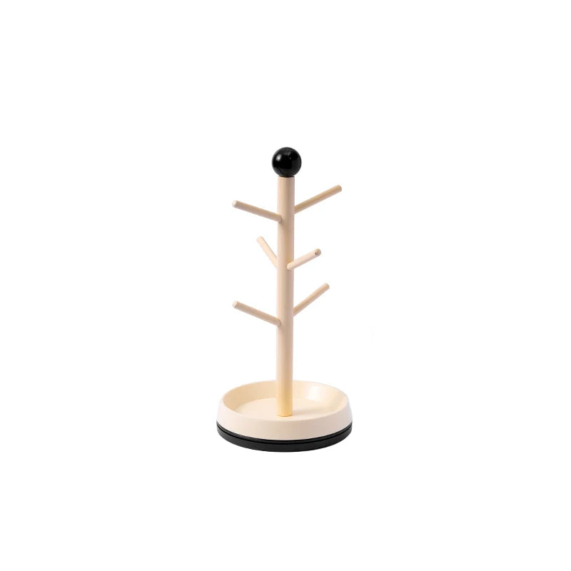 Rotating Wooden Mug Tree Cup Holder Countertop Coffee Cup Drying Rack Storage Stand – Black