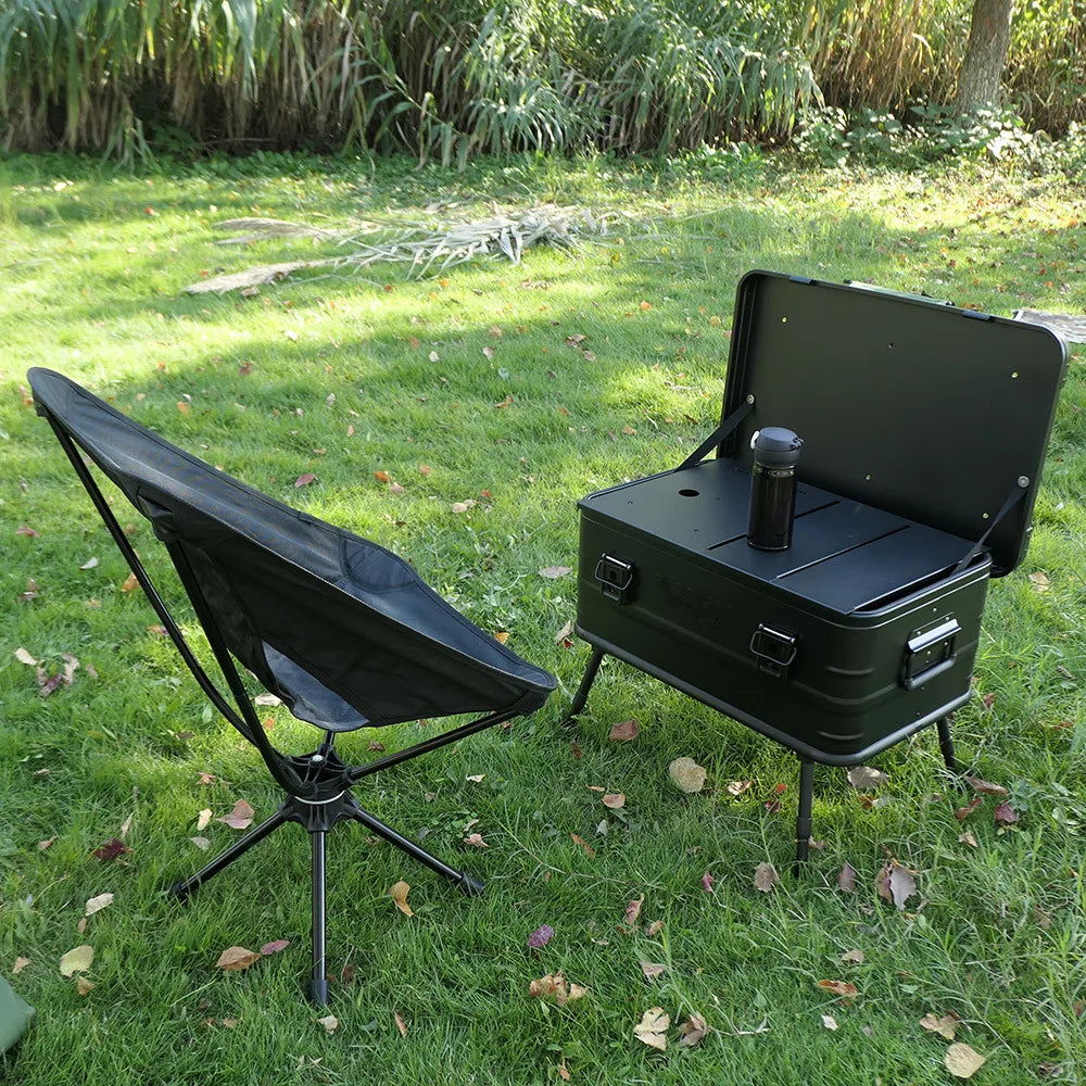 Camping Chair 360° Swivel Foldable Portable Outdoor Chair 7075 Aluminium Frame with Carry Bag - Black