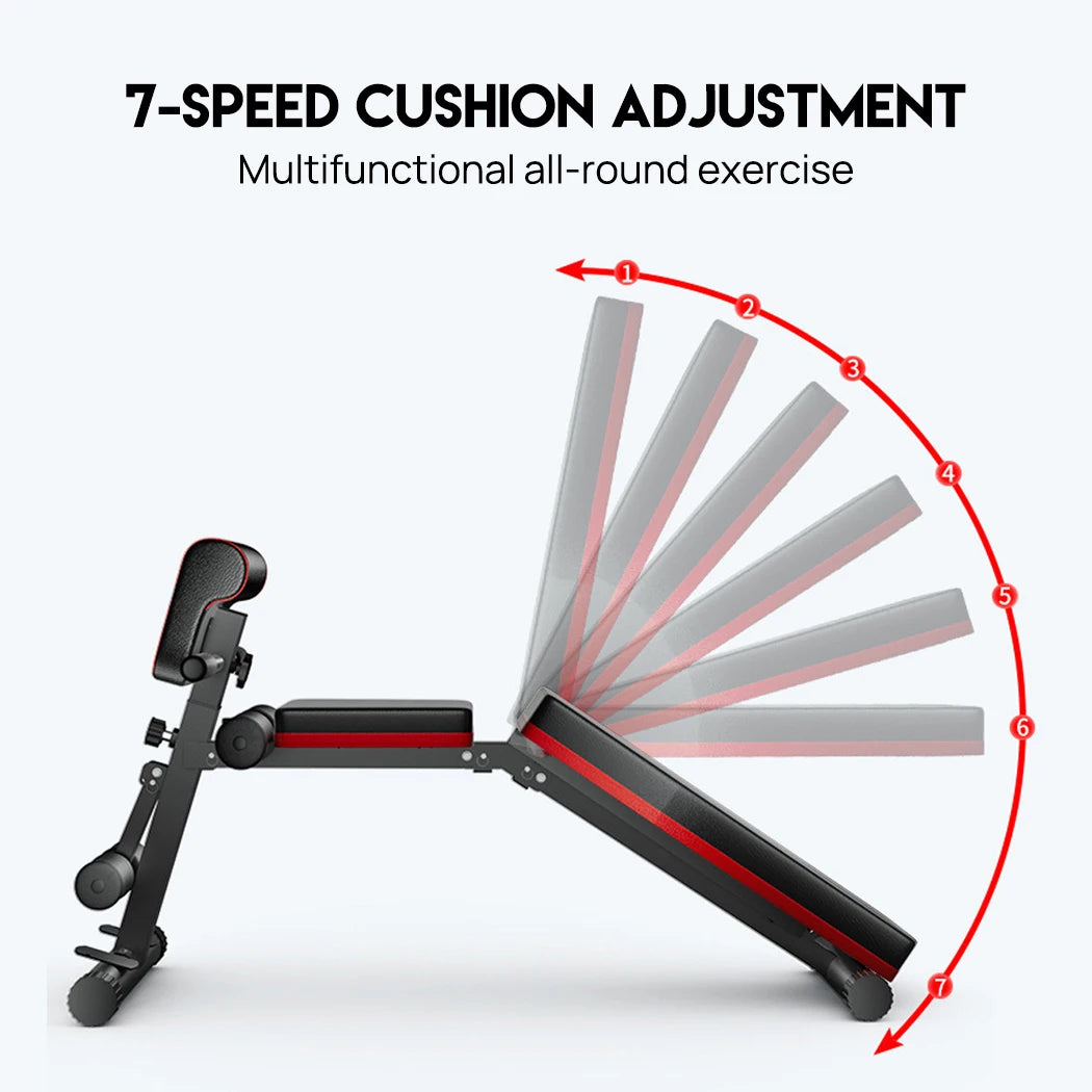 Adjustable Weight Bench Foldable Strength Training Bench with Resistance Bands and Preacher Curl Pad – Black