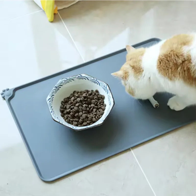 Pet Meal Mat Silicone Waterproof Anti Slip Feeding Bowl Placemat for Dogs - Blue