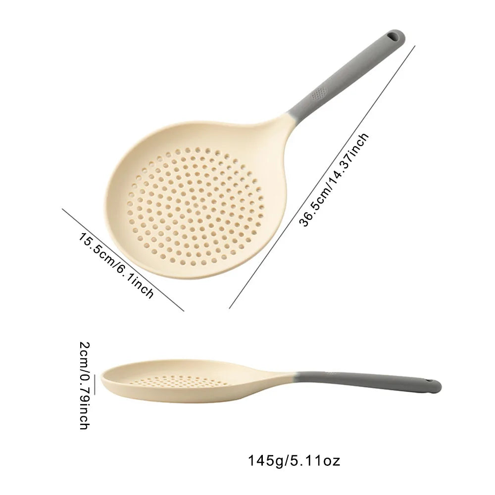 Large Silicone Skimmer Spoon Stainless Steel Slotted Colander Strainer Kitchen Utensil - Grey