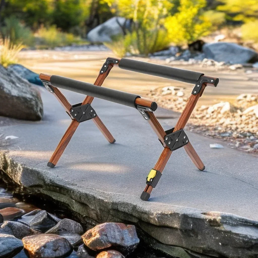 Folding Camping Cooler Rack Adjustable Wooden Stand - Brown