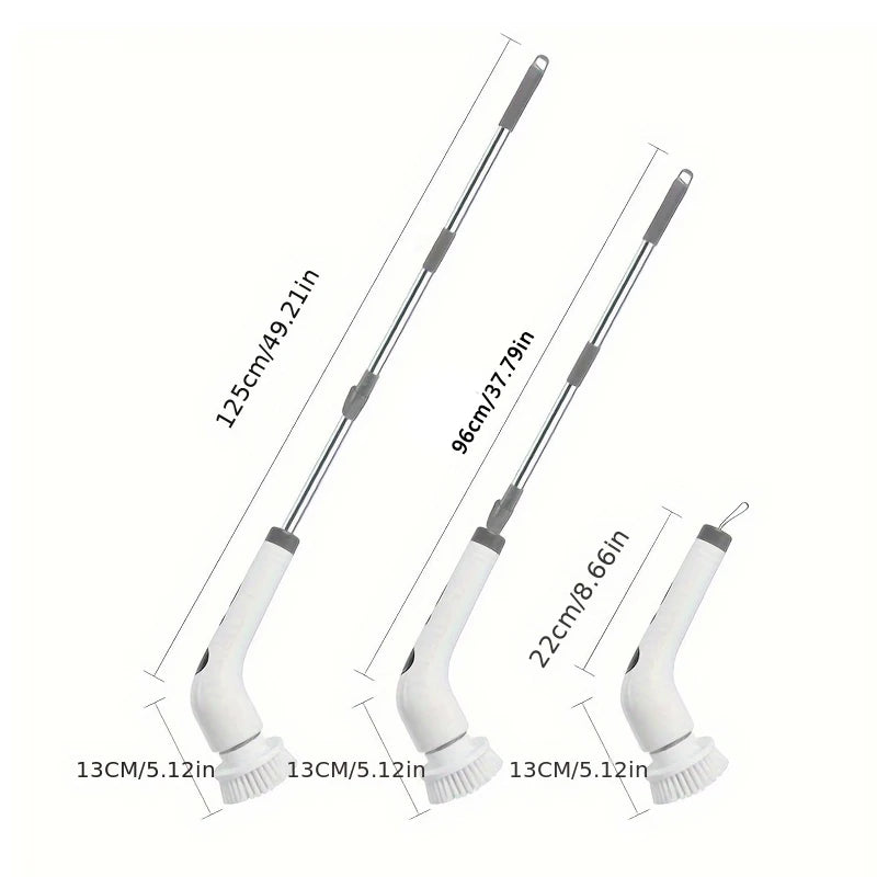 Cordless Electric Spin Scrubber Adjustable Cleaning Brush with 8 Brush Heads USB Rechargeable – White