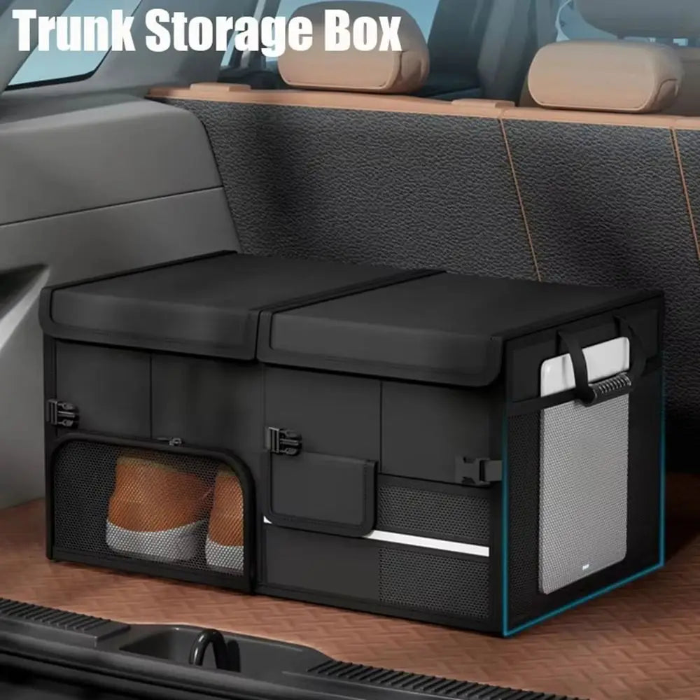 Foldable 60L Car Trunk Storage Box Waterproof Large Capacity Organizer with Shoe Compartment - Black