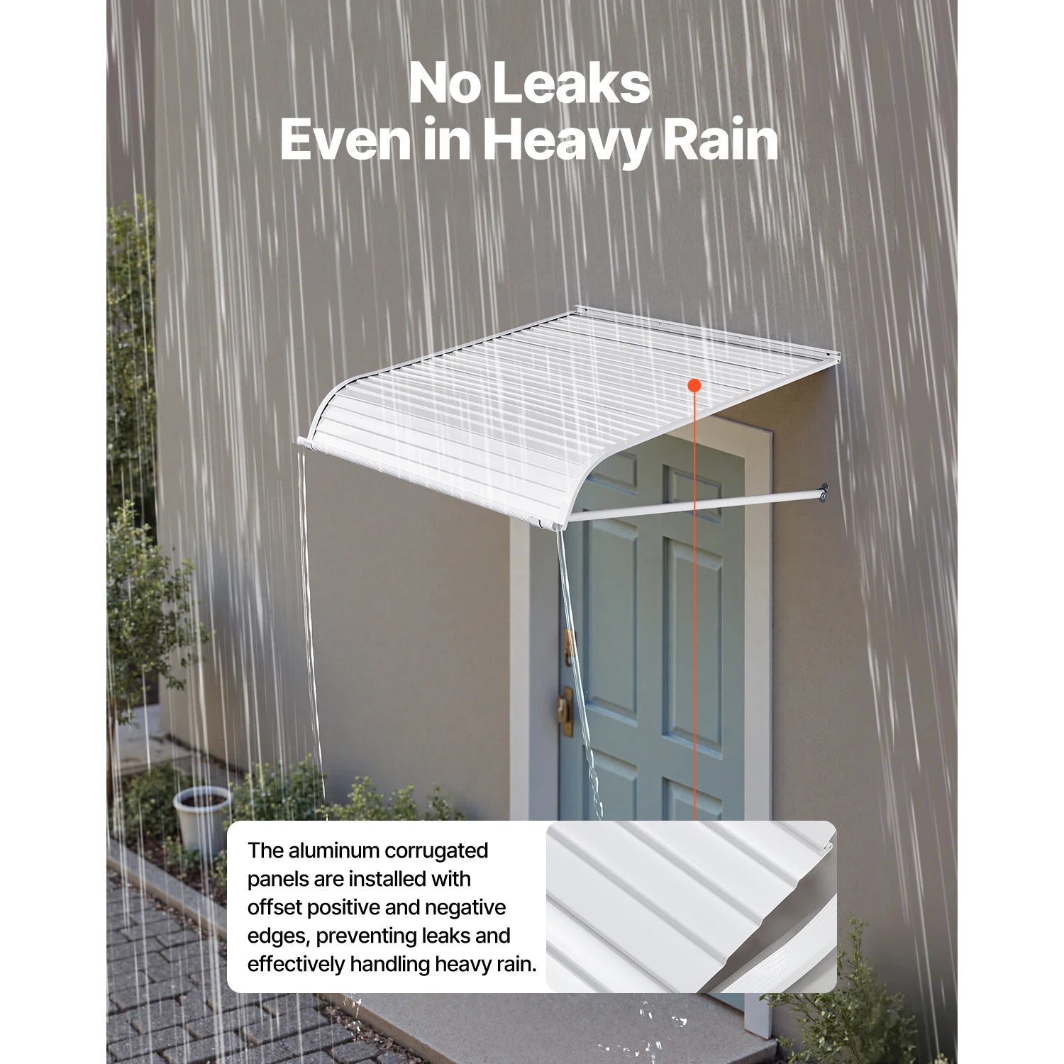 Aluminum Door Awning 40x42 Inch Exterior Canopy for Rain Sun Protection - 42x48x20 Inch