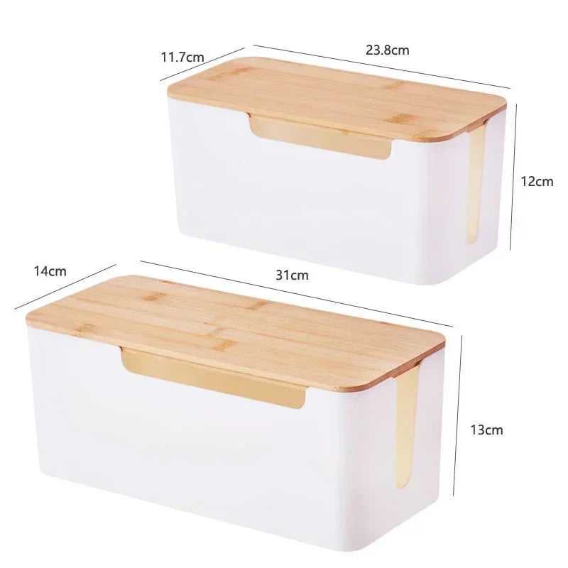 Wooden Office Cable Storage Box Power Strip Organizer – Black