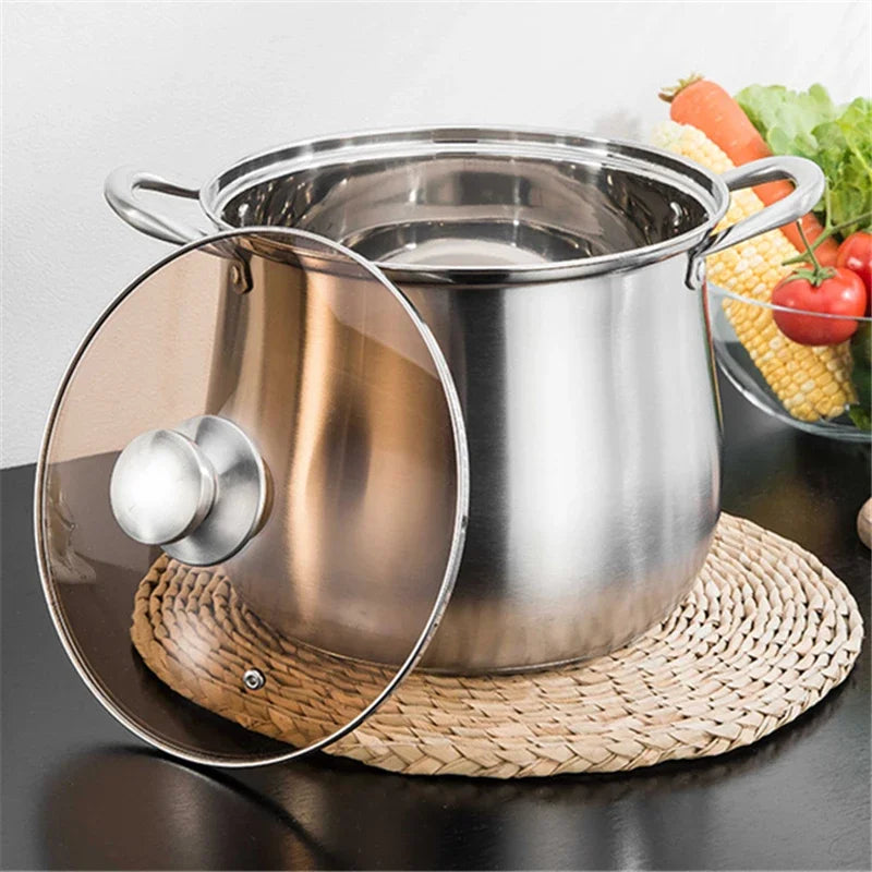 Soup Pot 24cm 7L Stainless Steel Deep Stock Cooking Pot with Glass Lid