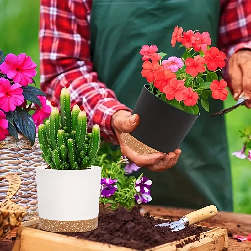 2Pcs Plant Pots 4.72 Inch Indoor Outdoor Planters With Drainage Holes And Saucer - Black