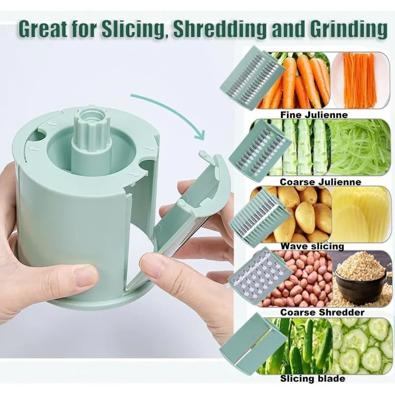 Rotary Cheese Mill 5-in-1 Manual Vegetable Slicer and Shredder – Green