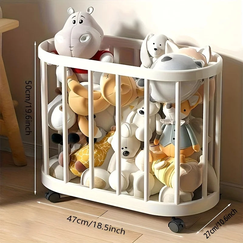 Toy and Clothes Storage Basket with Wheels Portable Organizer for Toys Sports Equipment and Laundry – White