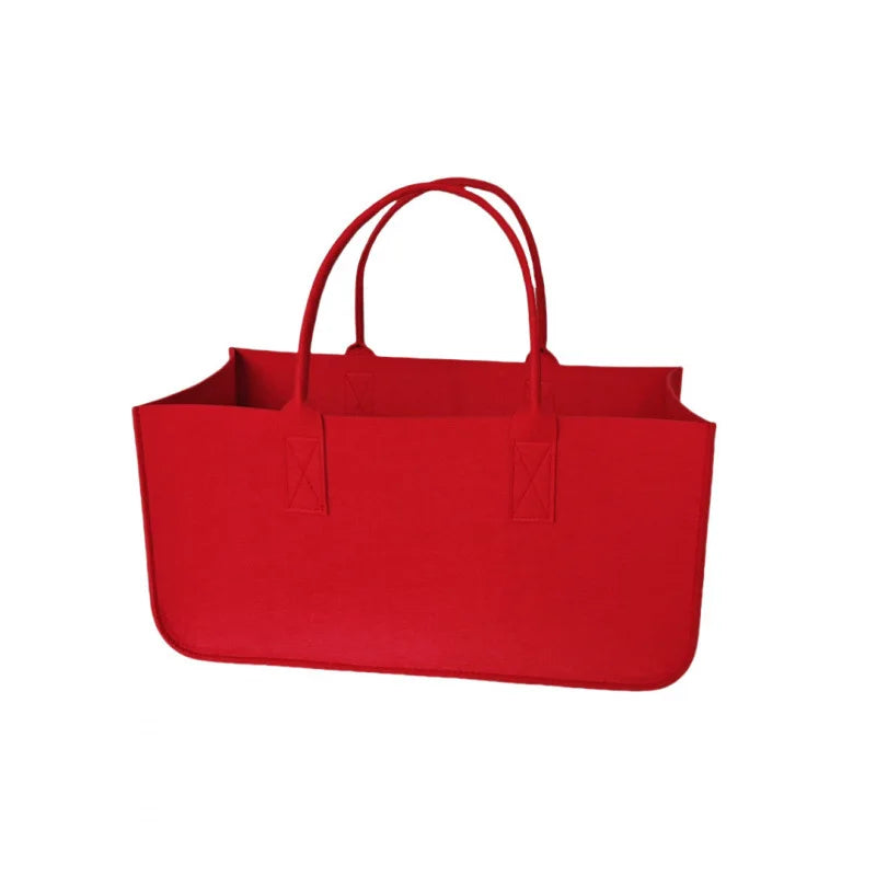 Firewood Basket Extra Large Foldable Felt Storage Tote Reinforced Carry Handles Multi Purpose - Red