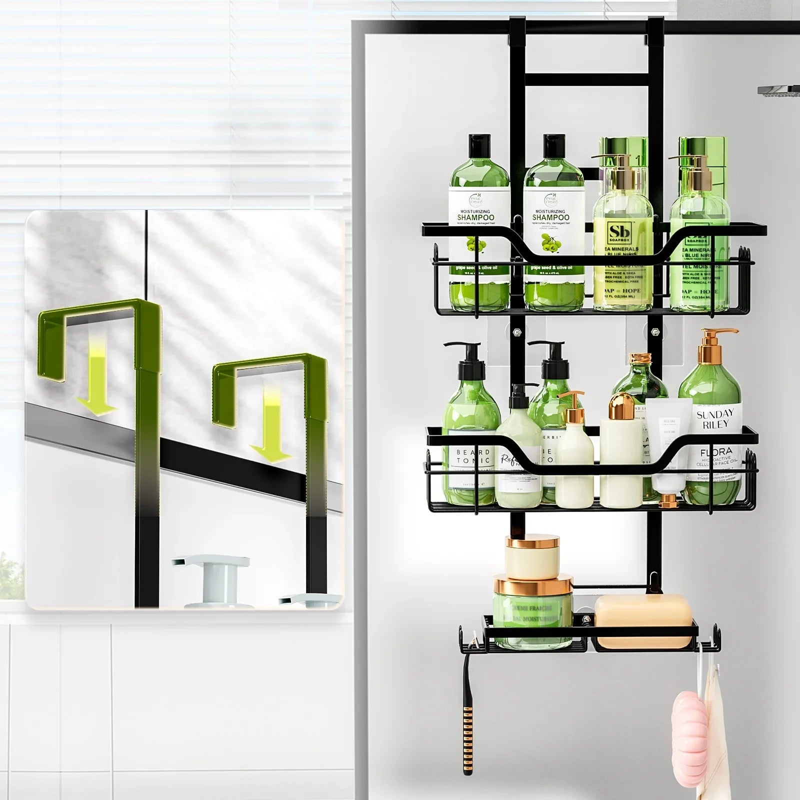 3-Layer Drill-Free Over-Door Bathroom Storage Shelf Hanging Organizer
