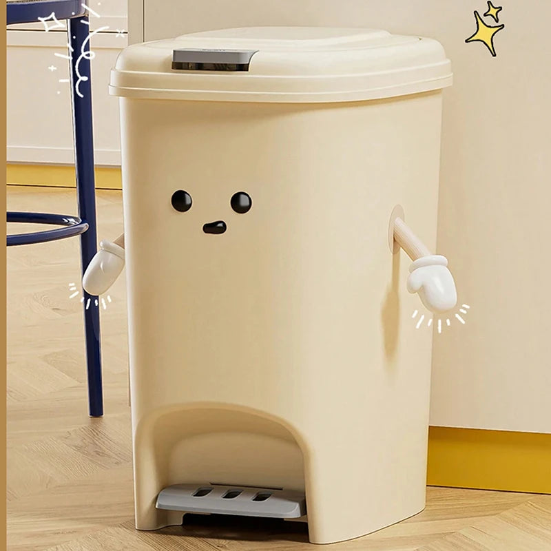 Pedal Bin 15L Slim Plastic Rubbish Bin with Lid for Kitchen & Bathroom - White