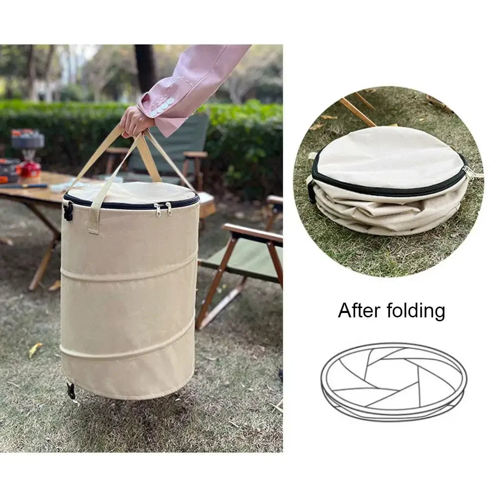 Outdoor Trash Can Foldable Oxford Cloth Garden Waste Storage Bin with Handles - Green