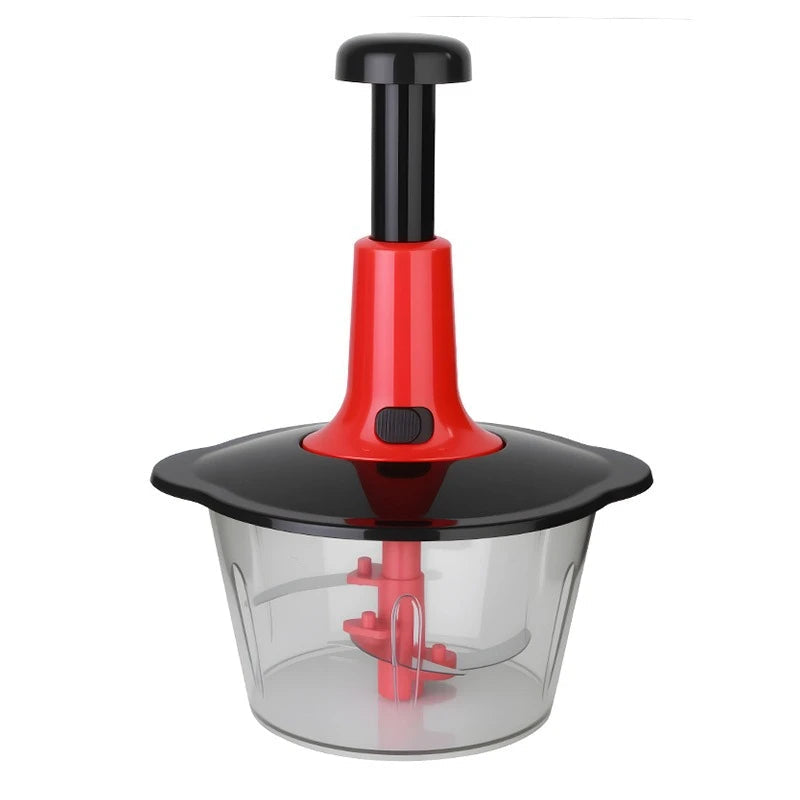 Manual Food Processor Vegetable Garlic Meat Chopper Push Press Kitchen Tool – Red