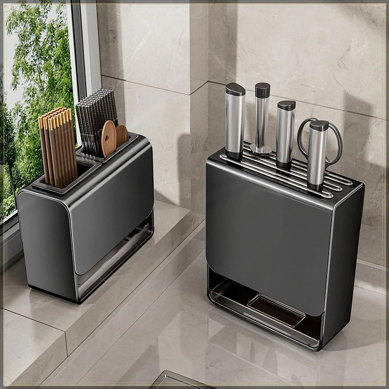Knife Storage Rack Wall Mounted Steel Kitchen Organiser - Grey