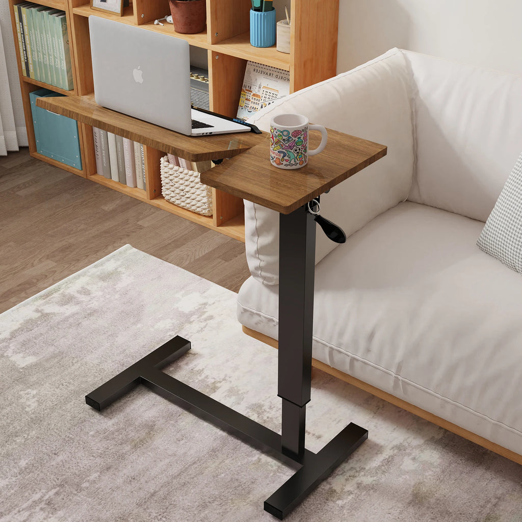 Height Adjustable Overbed Table with Rolling Wheels Mobile Laptop Desk Bedside Workstation – Brown