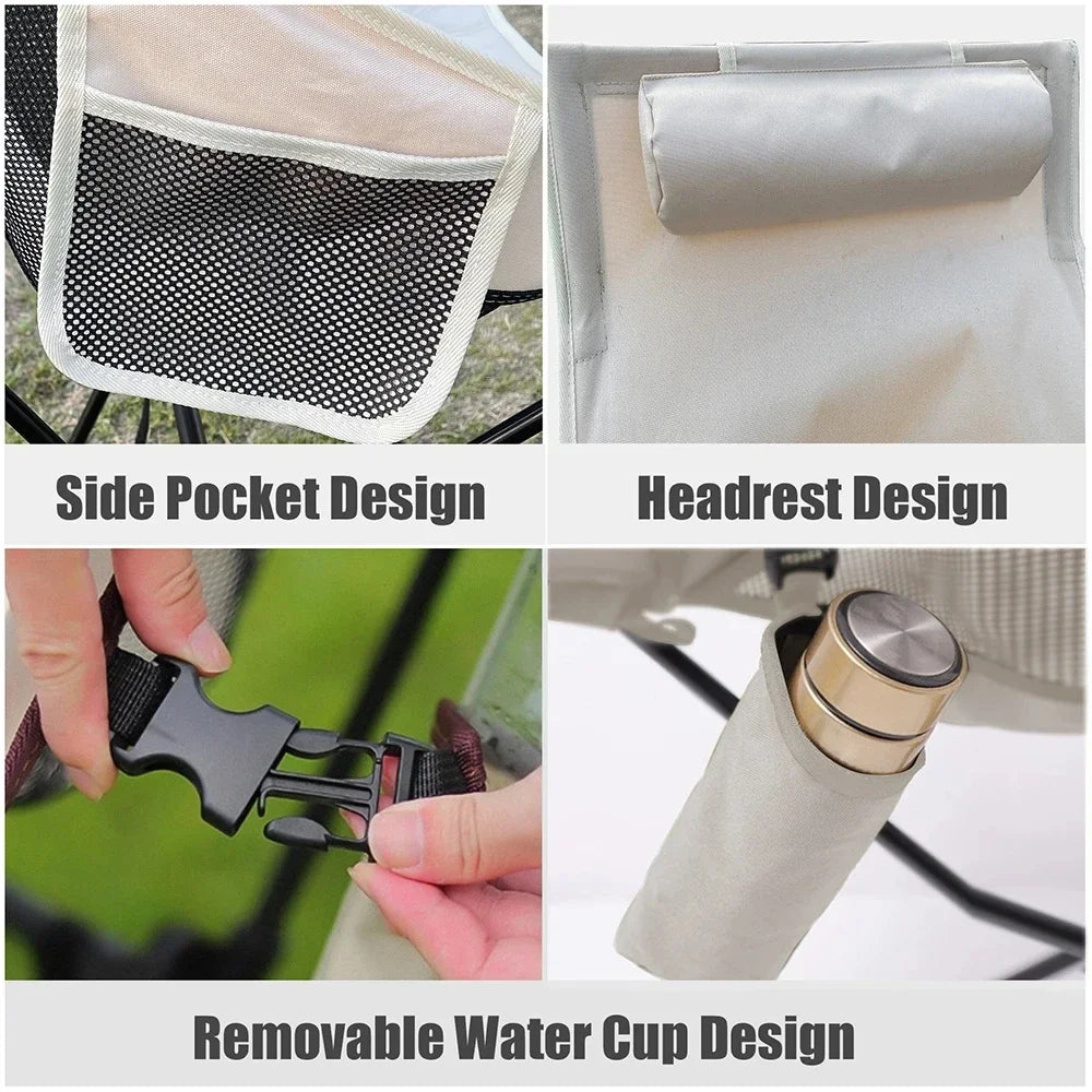 Portable Folding Camping Chair with Headrest Aluminum Alloy Outdoor Fishing Chair - Brown