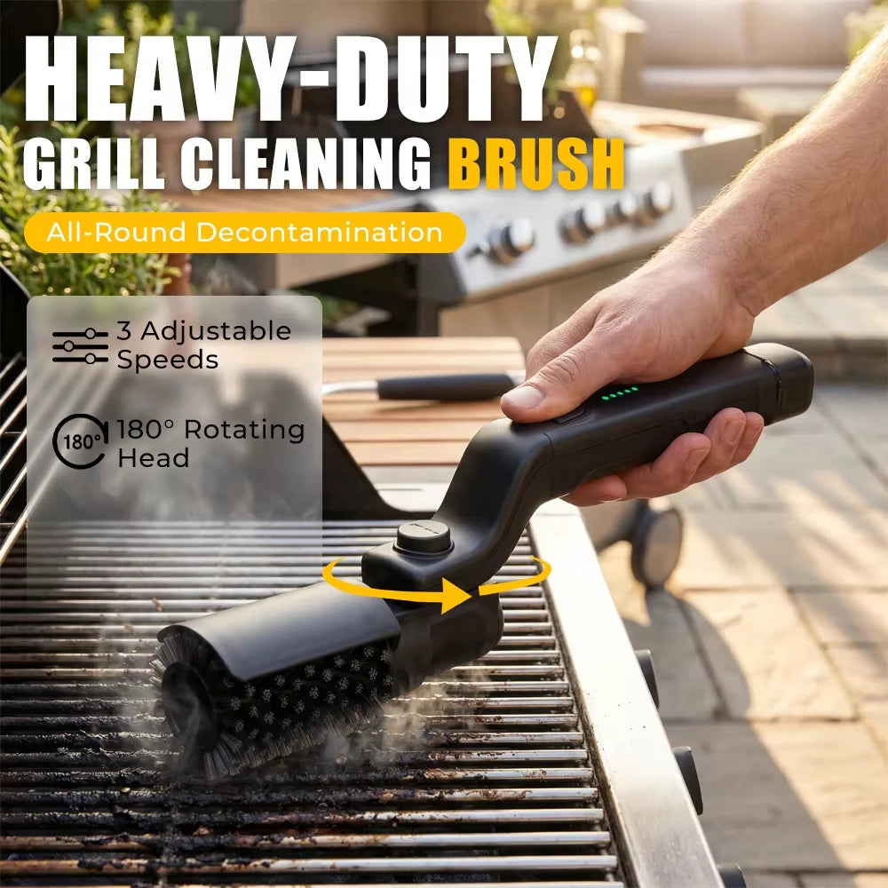 BBQ Cleaning Brush 3 Speed Rechargeable Rotating Brush 400RPM IPX7 Foldable Design