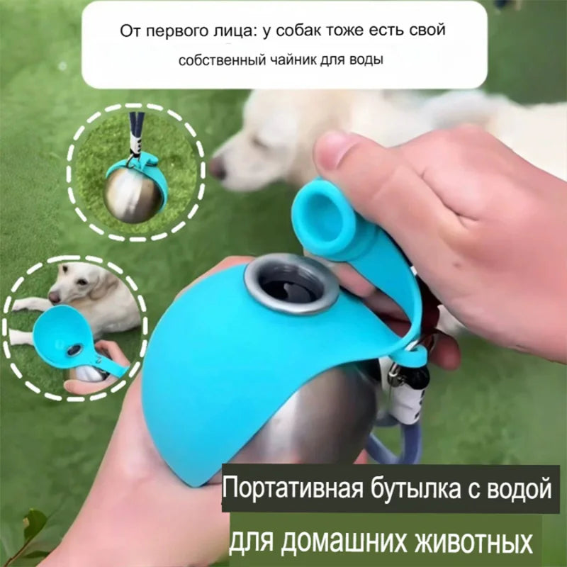 Dog Water Bottle Portable Leakproof Travel Drinking Cup with Lanyard - Green