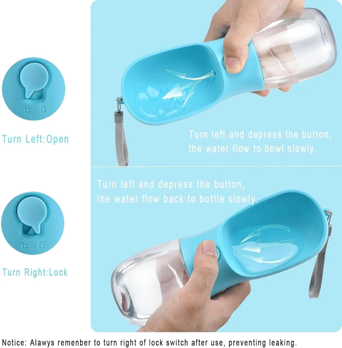 Pet Water Bottle 2 in 1 Portable Water Dispenser with Treat Container - Blue