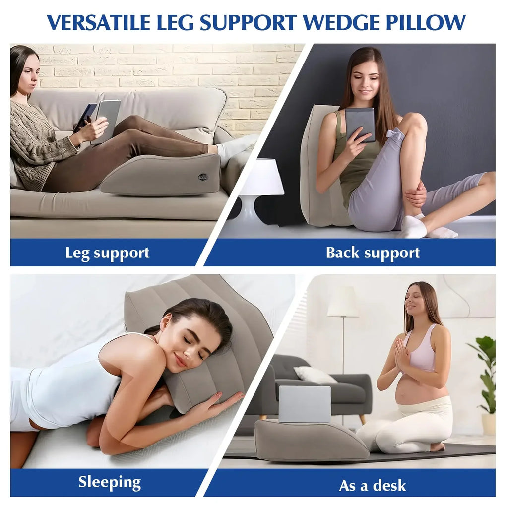 Inflatable Leg Elevation Pillow Ergonomic Wedge Support Cushion for Post-Surgery Recovery – Grey
