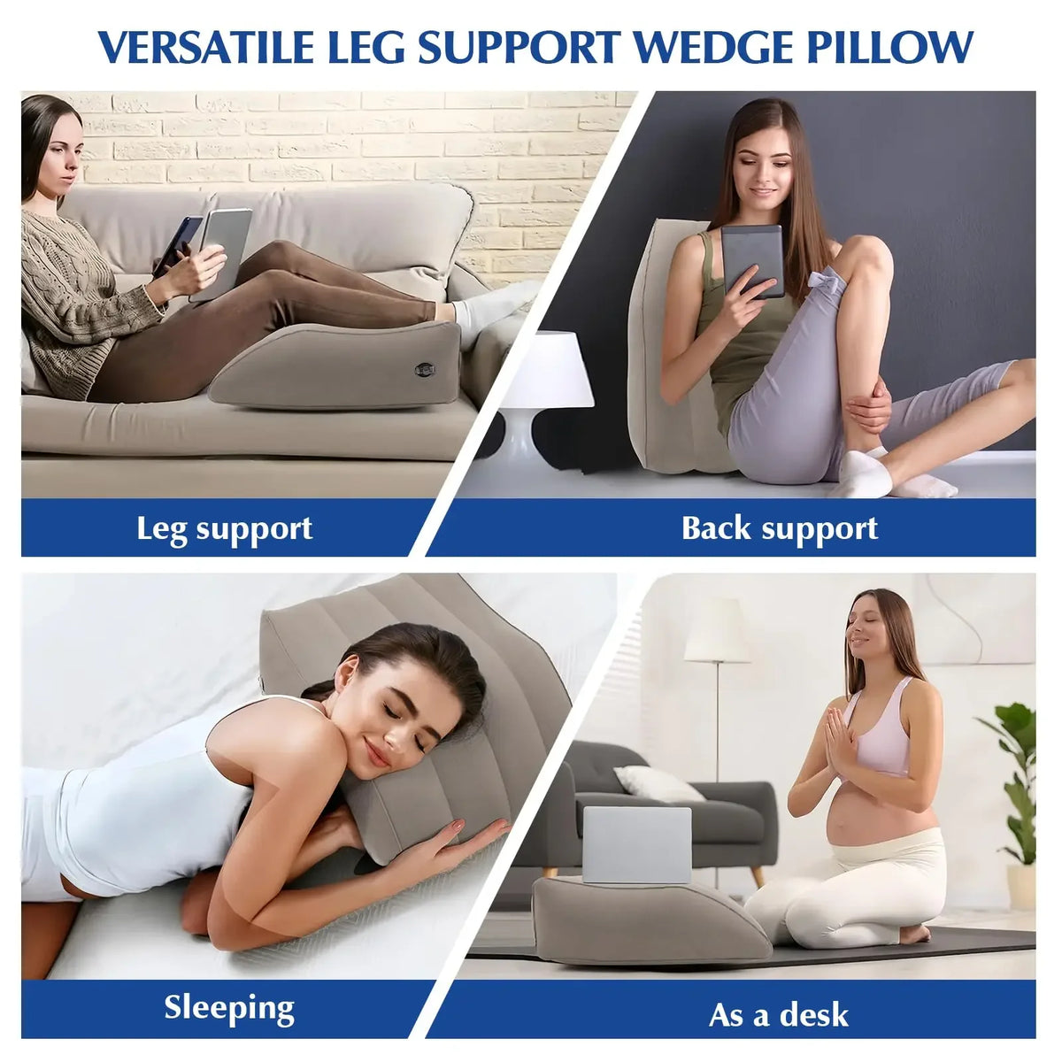 Inflatable Leg Elevation Pillow Ergonomic Wedge Support Cushion for Post-Surgery Recovery – Grey