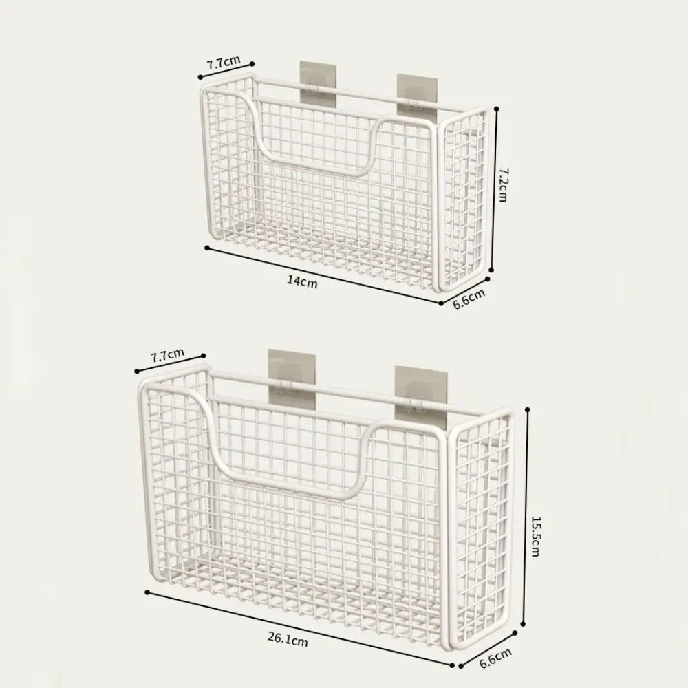 Cabinet Door Storage Rack Wall Mounted Punch Free Kitchen Organiser with 2 Adhesive Hooks – Black