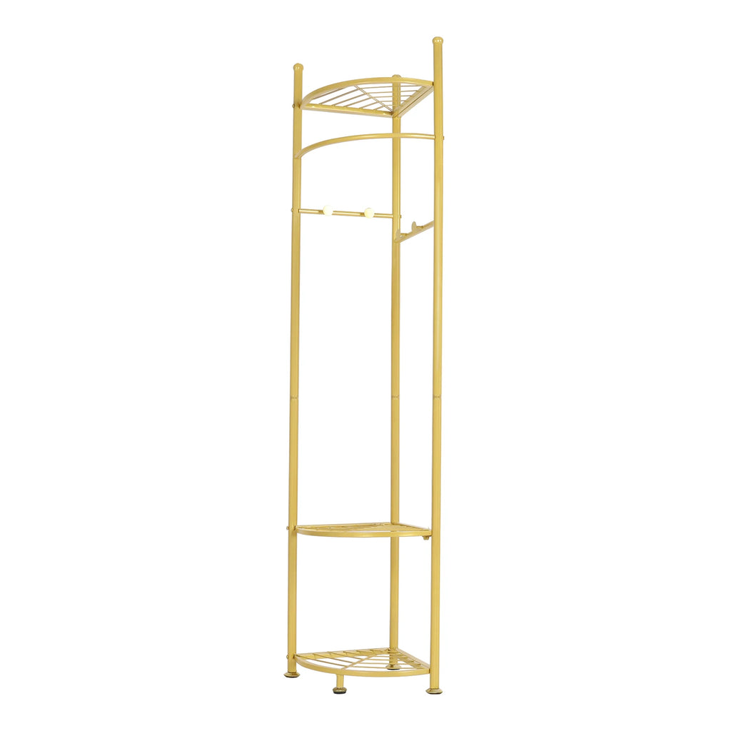 Freestanding Gold Coat Rack with Storage Shelves Heavy Duty Metal Hall Tree for Bedroom Entryway and Hallway