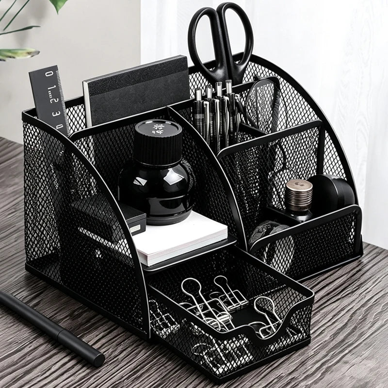 Pen Holder Metal Mesh Desk Organiser with Multiple Compartments for Office Storage