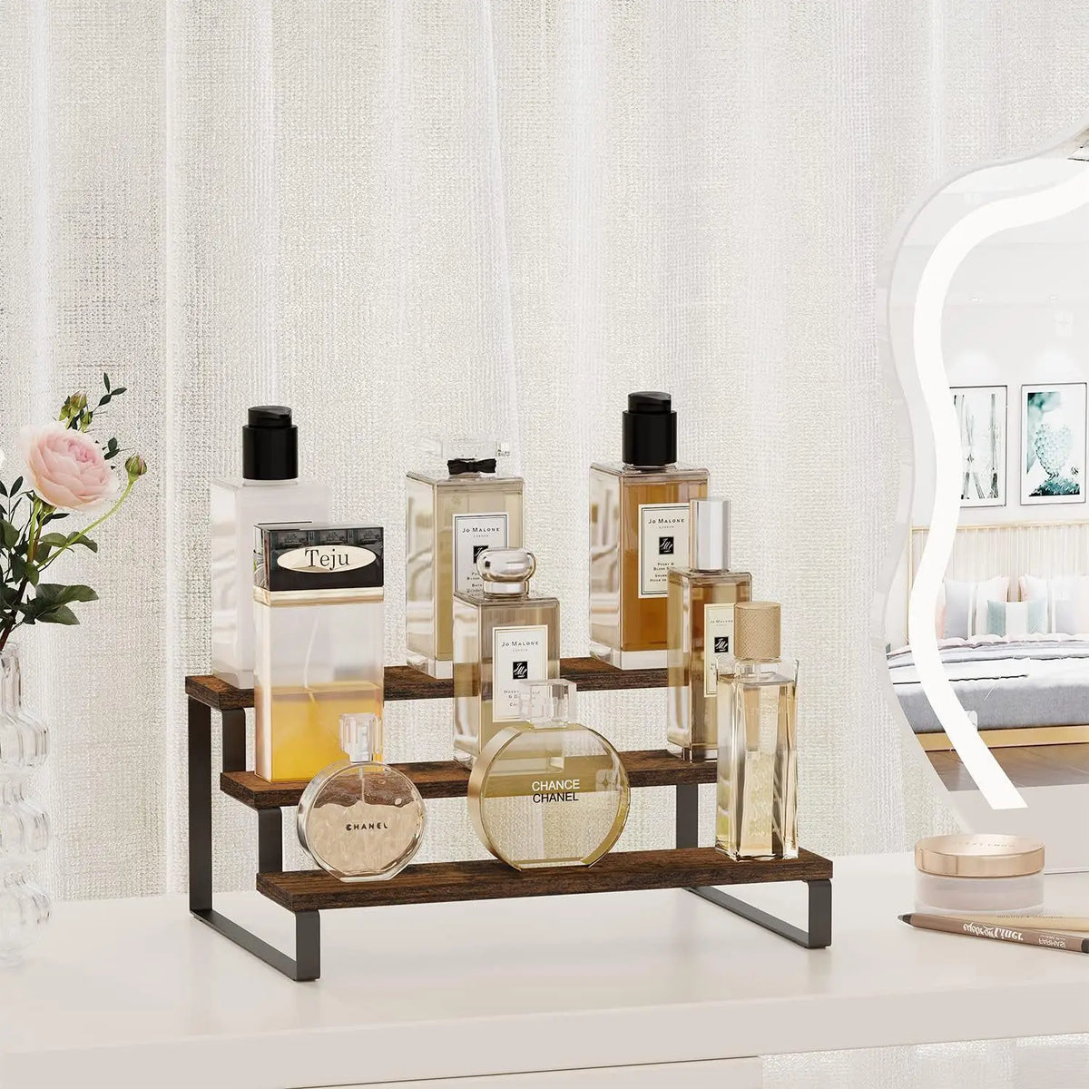 Display Rack 4 Tier Solid Wood Countertop Organiser Kitchen Storage Stand