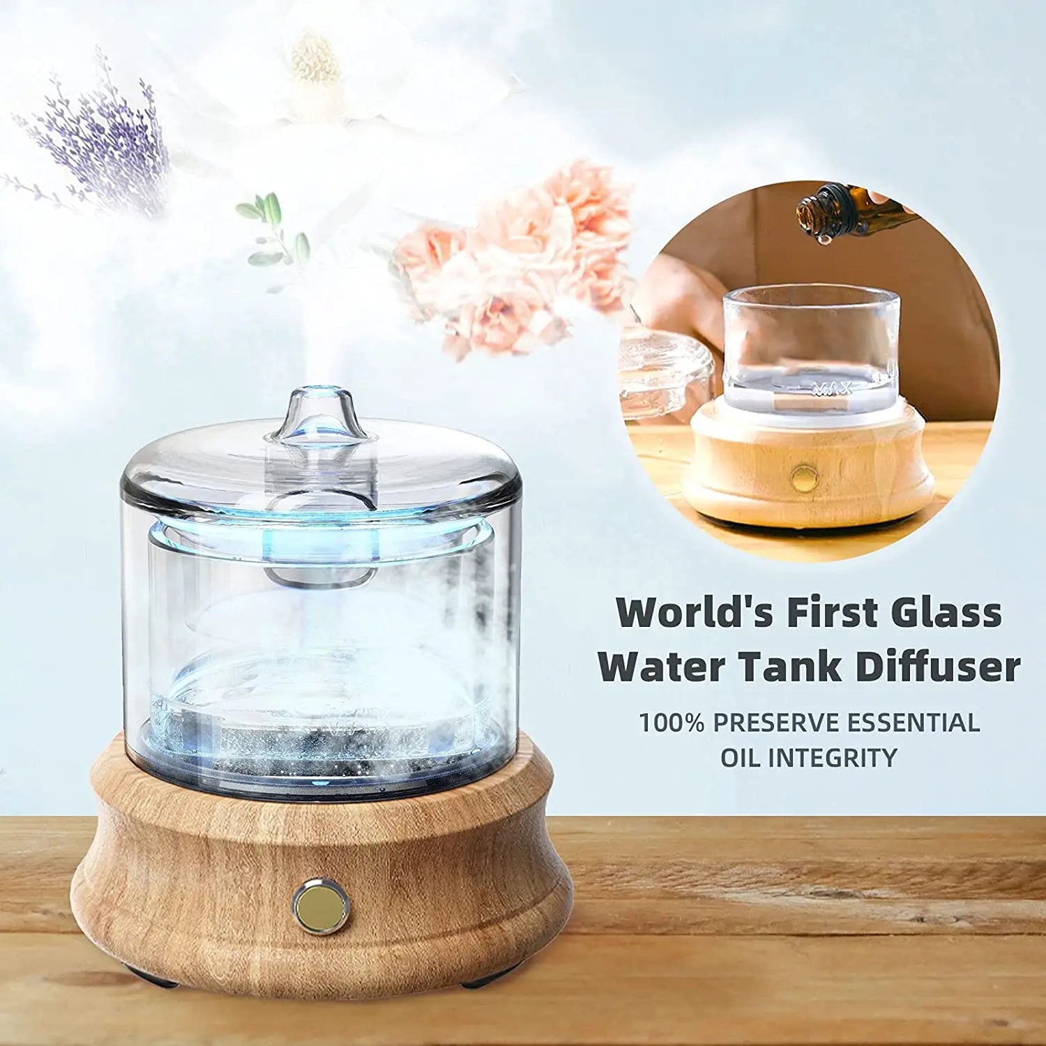 Diffuser Humidifier Portable LED Glass Aroma Mist Machine 80ml USB Desktop Home Decor