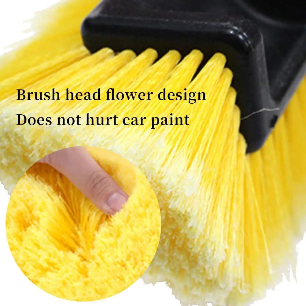 Car Cleaning Brush with Water Flow Retractable Handle 75–160cm Soft Bristle Wash Tool Yellow